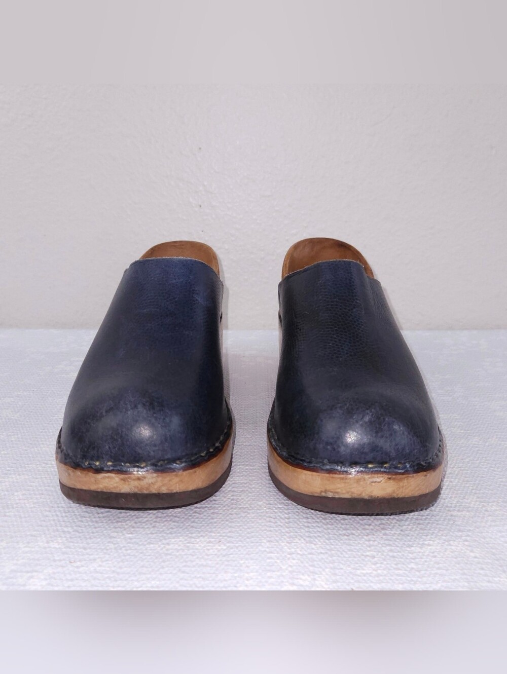 Multnomah Vintage Leather Clogs US 8.5 Blue Brown Platform Shoes - Picture 4 of 11